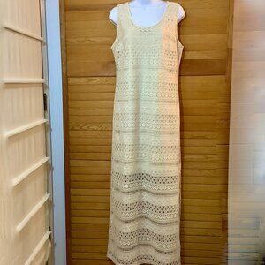 Dress Maxi Length Sleeveless Lined Lace Large Off White Cato